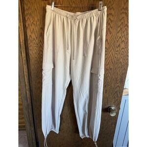 Gilly Hicks Women Cargo Pants Beige Elastic Waist Bungee Hem Size L